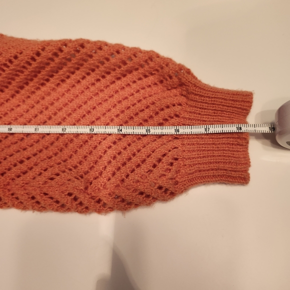 🍊 Vibrant Orange Boat Neck Sweater | Open Knit Sleeves | XL | Spring - Picture 5 of 8